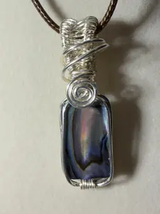 Abalone shell silver-tone copper wire-wrapped pendant