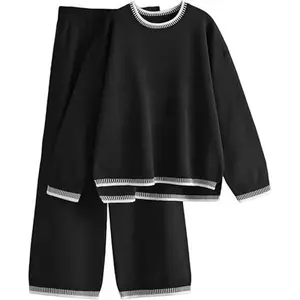 Women's Sweater Sets 2 Piece Outfits Comfort Knitted Pullover Womenwear Fall for Outfits  Clothes Matching Suits Black Casual Long Sleeve