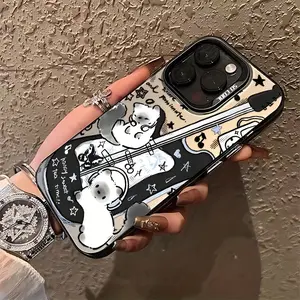 Cute Guitar Cat Pattern Phone Case Compatible with Iphone 16, 15, 14, 13, 12, 11 Pro Max, X, XR, XS Max, 8, 7 Plus, Featuring a Shockproof Matte Back.