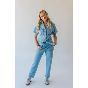 The Fleming Tie Denim Jumpsuit in Light Denim