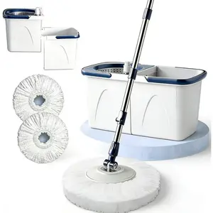 Spin Mop Bucket with Wringer, Mop with Bucket Set Includes 3 Replacement Pads, Durable Mop Bucket for  Floor Cleaning