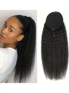 Yaki Straight Hair Ponytail, 16-22 Inch Density, Kinky Straight Textured, Adjustable Drawstring & Comfortable Clips, Ideal for Daily Wear