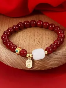 Traditional Style Beaded Bracelet, Trendy Stack Bangle, Simulated Vermilion Color Design, Lucky Charm Accessory, Ethnic-Inspired Jewelry for Daily Wear