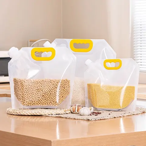 5pcs Kitchen Storage Food Grade Portion Bags, Sealed Airtight Food Storage Grain Bags for Rice Preservation, Home Use Cereal Storage Pouches, Kitchen Organization