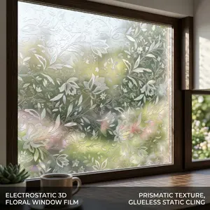 Colorful Floral Static Glass Sticker, Glue-Free Privacy Film, UV Protection, Sunscreen, Bathroom Window Decal, Luxury Decorative Window Sticker