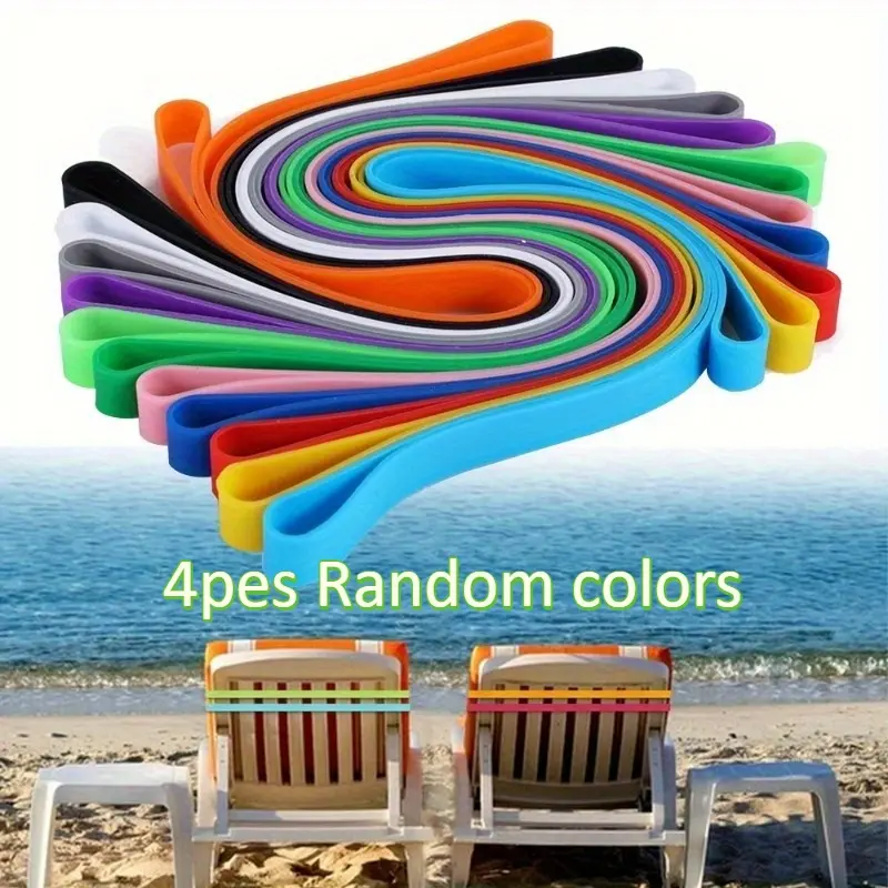 4pcs Durable Silicone Beach Towel Bands (Random Colors), Windproof Sandproof Stretchable Towel Holder Straps for Pool, Cruises and Beach Chairs