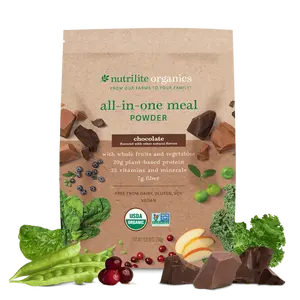 Nutrilite Organics All-in-One Meal Powder Chocolate 15 Servings Vegan Protein Shake Mix with Fiber Vitamins Minerals USDA Organic Plant-Based Beverage for Daily Wellness