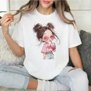 100% Cartoon Cute Printed Short Sleeve Round Neck T-Shirt, Summer New, Loose Fit, for Women vintage graphic tees
