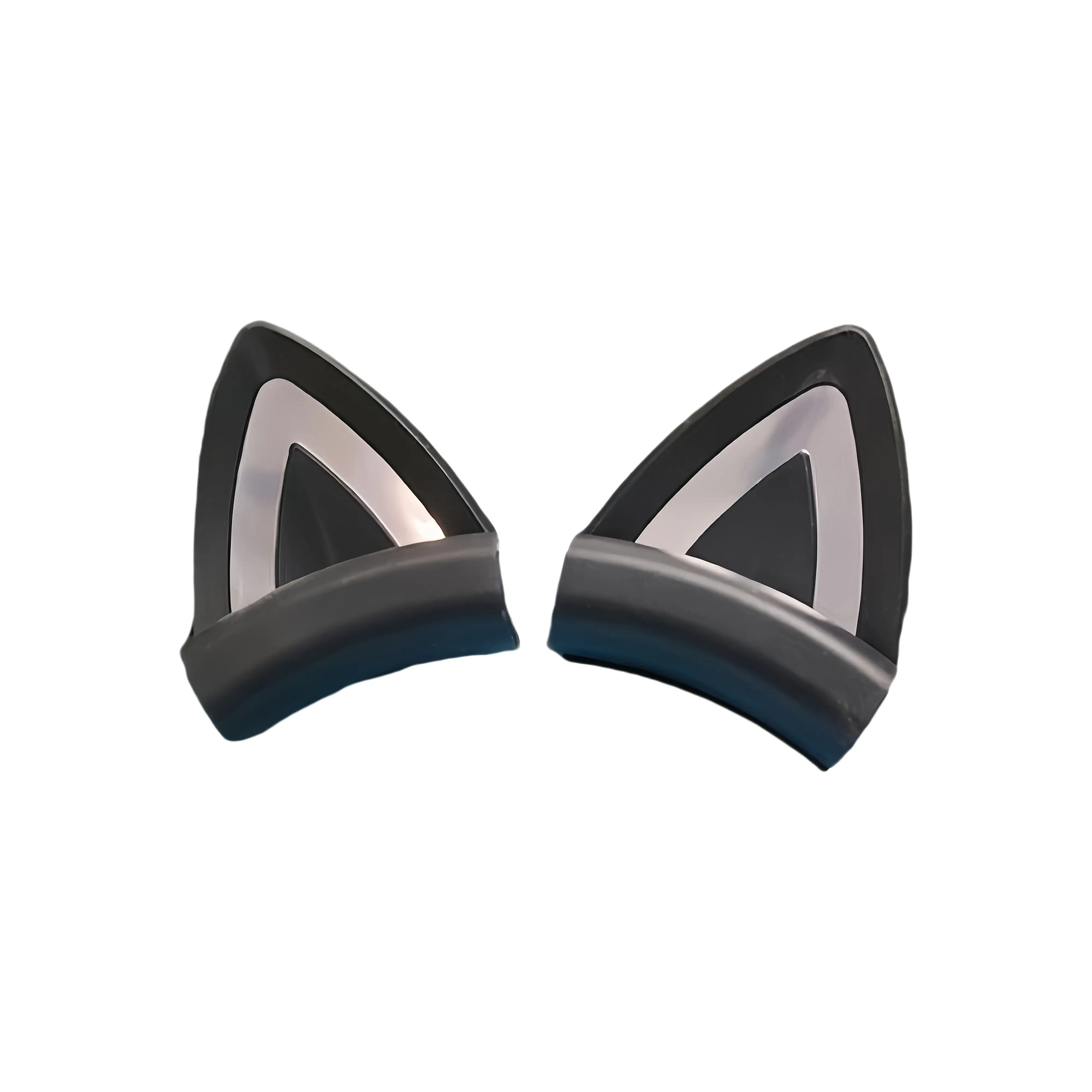 1-Pair Soft Silicone Cat Ear Audio Headset Earpad Covers with V-shaped Reflective Stripes, Easy-to-Remove, for DJing/Gaming, Gift for DJ/Gamer Girls
