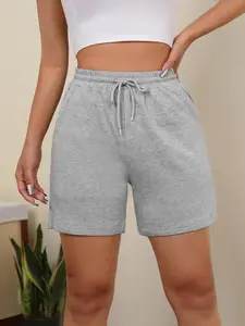 Women's Solid Drawstring Waist Shorts, Casual Comfy Shorts for Daily Wear, Ladies Bottoms for All Seasons, Casual Fashionable Shorts