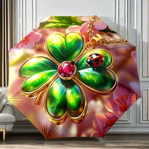 Innovative design folding umbrella with a ladybug on a four-leaf clover pattern, suitable as a birthday gift, for various holidays, travel, and gifting.