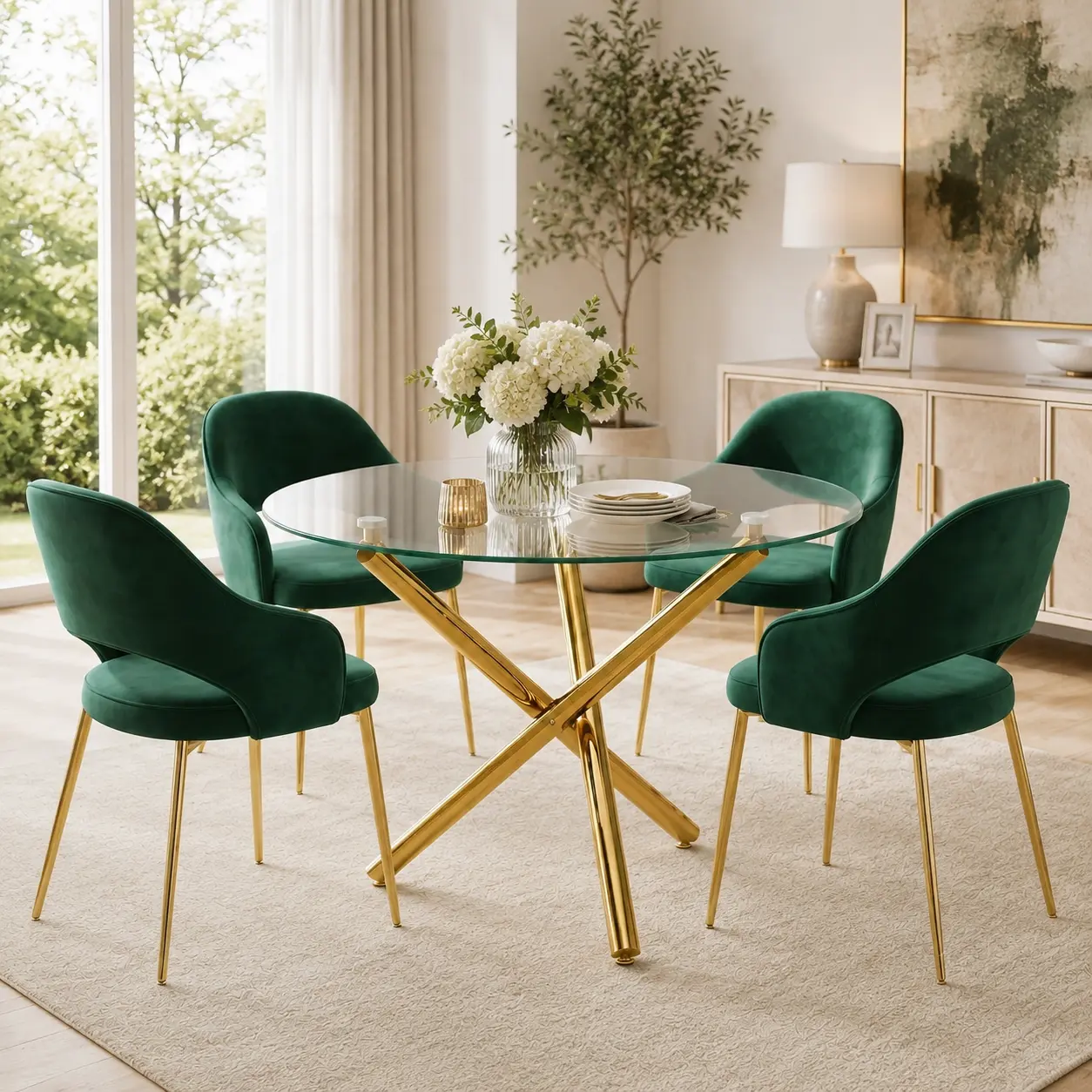 36-Inch Round Tempered Glass Dining Table - Heavy Duty Furniture for Home with Gold Metal Tubular Legs, Anti-Wobble Stainless Steel Frame, Modern Minimalist Small Space Table for Kitchen, Apartment (Seats 2-4)