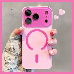 Solid colour large window magnetic phone case for iPhone 17 Pro MAX 13 14 15 16 Pro MAX shockproof back cover