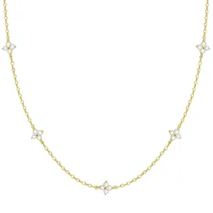 ZHESHY Dainty Flower Necklace 14K Gold Plated Simulated Diamond Collarbone Chain Fashion Jewelry Gift for Teen Girls