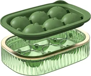 Spherical ice mold, round globe-shaped ice box. Suitable for refrigerator with lid ice box. Used for ice block production, cocktail bar counter, party, kitchen ice block mold.(green)