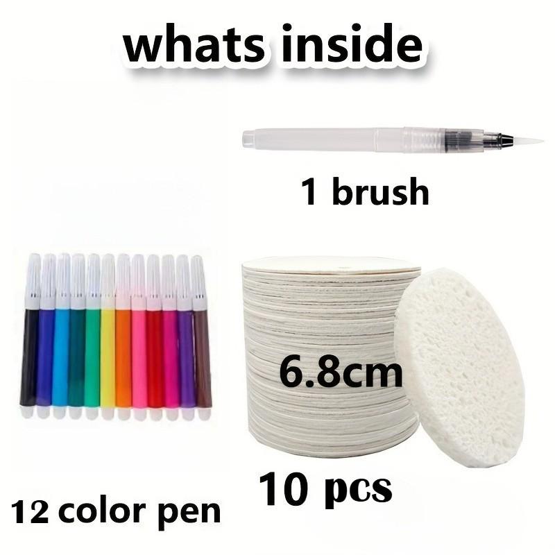 Magic 3D Foam Texture Painting Kit: 2.68inch Round Foam Sheets & Craft Paper, 12-Color Watercolor Pens + 1 brush – All-in-One Creative Supplies for DIY Art, Christmas Gifts, School/Home Activities & Travel Crafts