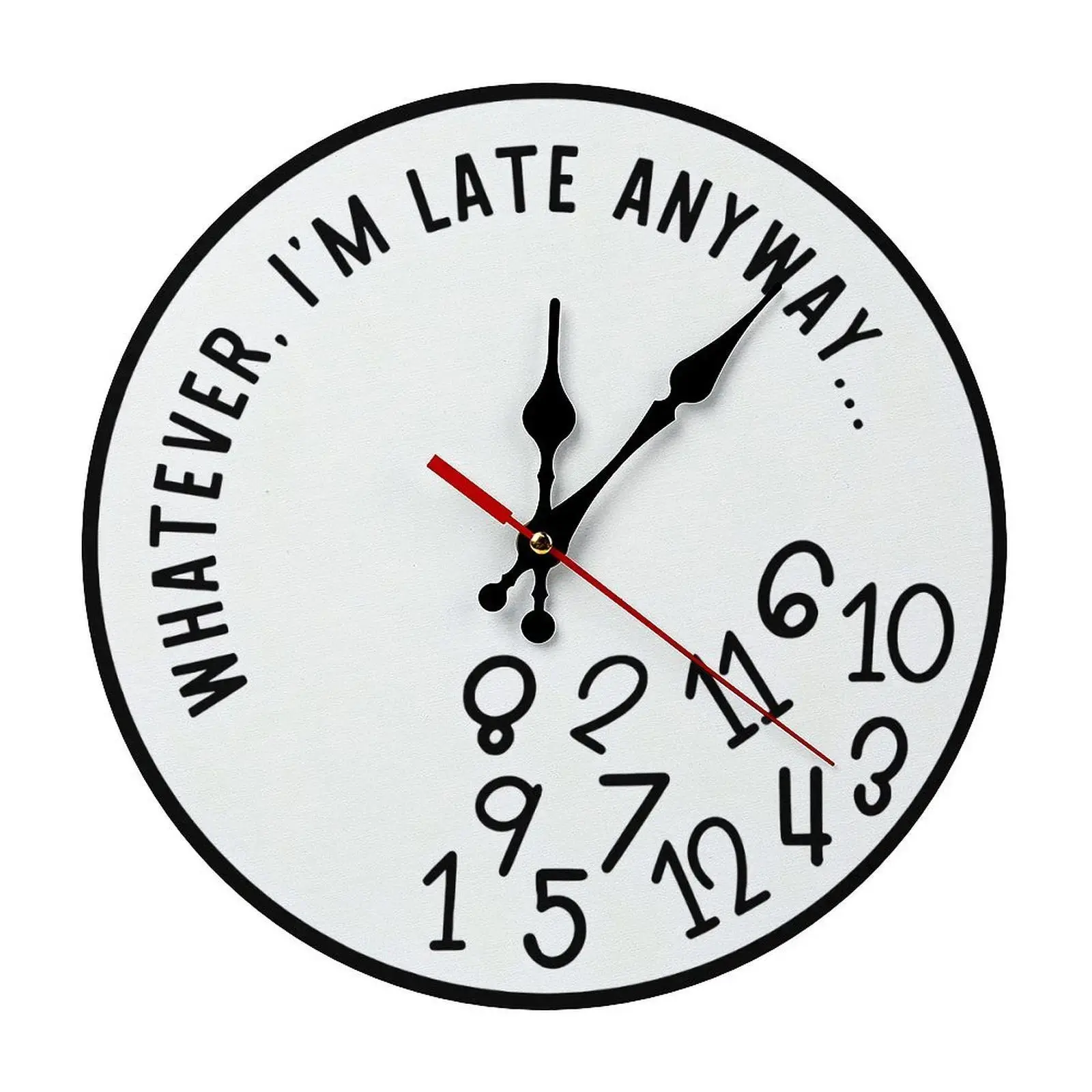 【Easy assembly】Whatever I'm Late Anyway Funny Wall Clock, DIY ASSEMBLY NEEDED, 12Inch Silent Non-Ticking Round Wooden Wall Clock, Unique Irregular Number Clock for Home Office Kitchen Decor