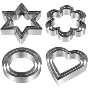 Metal Cookie Cutters Set 12 count, Stainless Steel 3 Heart Cookie Cutters, 3  Cookie Cutters, 3 Flower Cookie Cutters, 3 Round Cookie Cutters for Valentine's Day Christmas Holiday