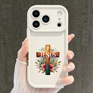 Jesus Floral Cross Phone Case for iPhone 11/12/13/14/15/16/17 Pro Max Plus & 17 Air, Christian Religious Watercolor Shockproof Case TYJT260409024