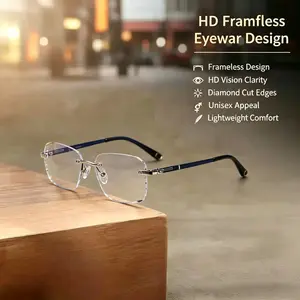 Spring Collection Frameless Eyewear – Blue Light Filter Clear Lens Readers for Men & Women, Diamond-Cut Metal Temples for Work, Gaming, or Daily Street Style