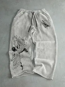 Men's Casual Sporty Long Pants, Lucifer Wings Eyes Pattern Print, Drawstring Wide Leg, Loose Fit, All Seasons Daily Commute Wear, Casual Sporty Trousers, Sports Casual Pants