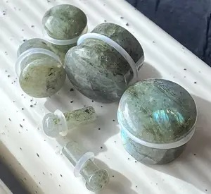 PAIR Labradorite Natural Stone Single Flare Plugs Organic Gauges Body Jewelry