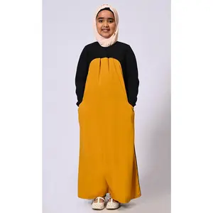 Girl's Mustard Abaya with Inverted Box Pleat and Contrasting Yoke Panel