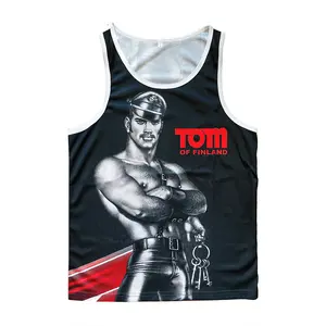 Leather Daddy Tom Mesh Tank Top Menswear Inspired by Tom of Finland Black Biker Fabric Crewneck Bold Fit Breathable Festival Clubwear