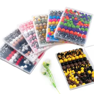 117PCS Boxed Printed Silicone Beads,Hexagonal Beads for Keychain Making DIY Crafts
