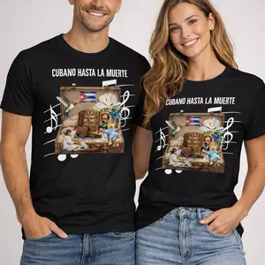 Cubano Hasta La Muerte Shirt - Black T-Shirt with Cuban Flag and Musical Notes Design for Men and Women - Unisex Fit