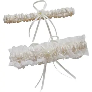 Wedding Lace Garter Set for Bride, Pearl-Embellished Stretch Garter for Prom and Bridal Occasions Elastic Love Womenswear