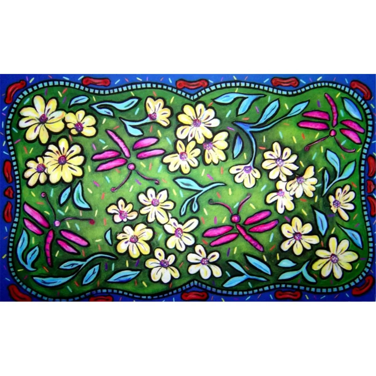 Novelty Print Doormat Rug - Flowers & Dragonflies Design, 18 x 30 in., Novelty Print Doormats