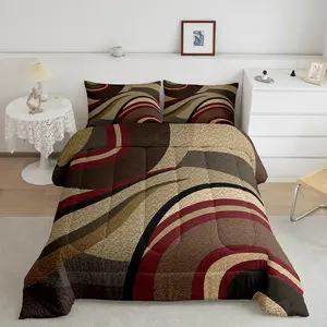 Super Soft Abstract Art Designer Comforter Set - Breathable Microfiber Decorative Modern Luxury Bedding Set, Red Yellow Brown Black Modern Quilt, Breathable Duvet Set