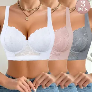Mimilemon 3PC Sexy Lace Brapush up bras for women Lingerie Anti-Sagging Comfortable Bra for Daily Wear or Special Occasions Seamless Design Supportive Womenswear Style Everyday