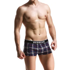 SEOBAN 2026 New Comfortable Breathable Checkered Aro Pants Pure Cotton Low Waist Men's Underwear Loose Four Corner Shorts for Home Use and Sleeping
