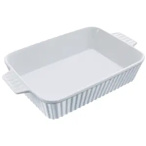 VEVOR Ceramic Baking Dish, Large 9" x 13" Pan, Rectangular Bakeware with Double Handles, Oven Secure, Lasagna Pan, Casserole Dish Deep for Baking and Serving, Thanksgiving & Christmas Present, White