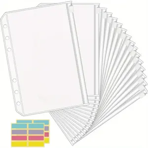 12Pcs  transparent PVC zippered loose-leaf pockets, A5/A6 size, 6-ring design, budget-friendly waterproof cash envelopes, labelled document storage - durable and versatile organisational accessories, financial organisation | visible content storage