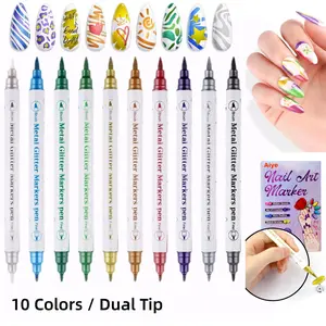 Nectarbellis Metallic Glitter Nail Art Pens 10 Color, Water-Based Quick-Dry Dual Tip Acrylic Markers Set, Paint Marker Pen for Nail Dotting Polish Tools Coloring Painting Drawing, 3D Manicure Supplies for Wood Canvas DIY Crafts Decoration Christmas Gift