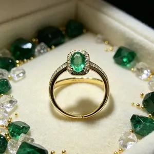 <PingEast jewelry > Emerald ring506--925 Silver Gold-Plated Ring with 4×6mm Muzo Green Colombian Emerald | Certified