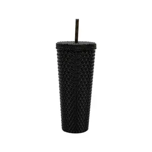 Mainstays 26-Ounce Capacity Plastic Double Wall Insulated Iridescent Textured Tumbler with Straw, Black