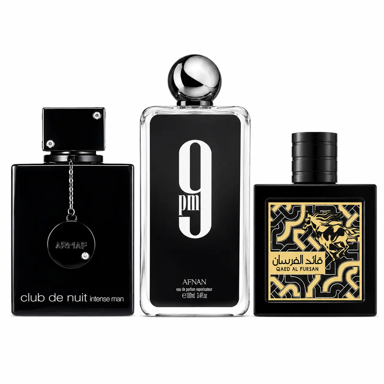 Lattafa 9PM Unisex Fragrances Gift Set - Club de Nuit Intense, Qaed al Fursan, Premium Self Care Products