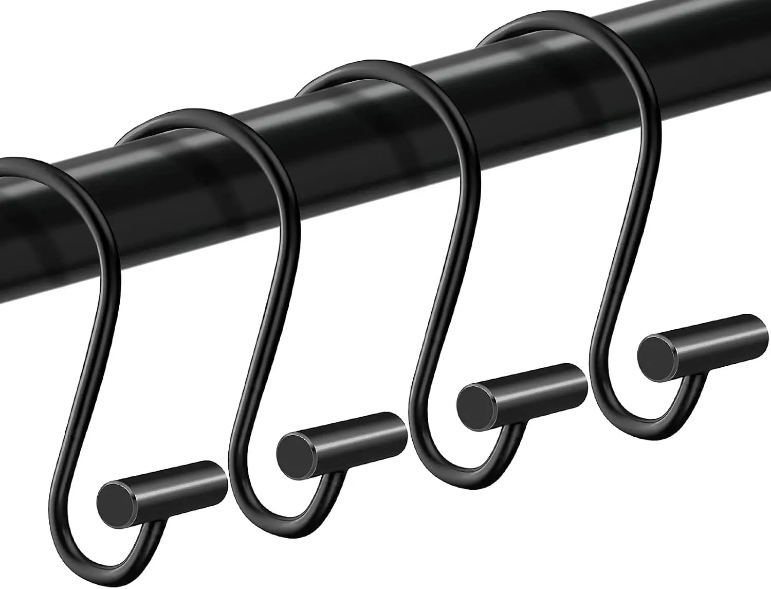 Shower Curtain Hooks Rings,Set of 24 Rustproof Metal Shower Hooks for Shower Curtain,S Shaped Black Shower Curtain Rings for Bathroom,T-Bar Decorative Shower Hooks Hangers for Shower Curtain Rod