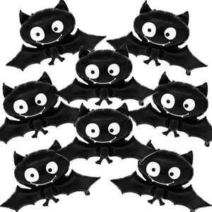 Black Halloween Bat Balloons - 35 Inch, Pack of 8, Spooky Halloween Balloons for Halloween Party Decorations, Baby Bat Balloon, Halloween Mylar Balloons