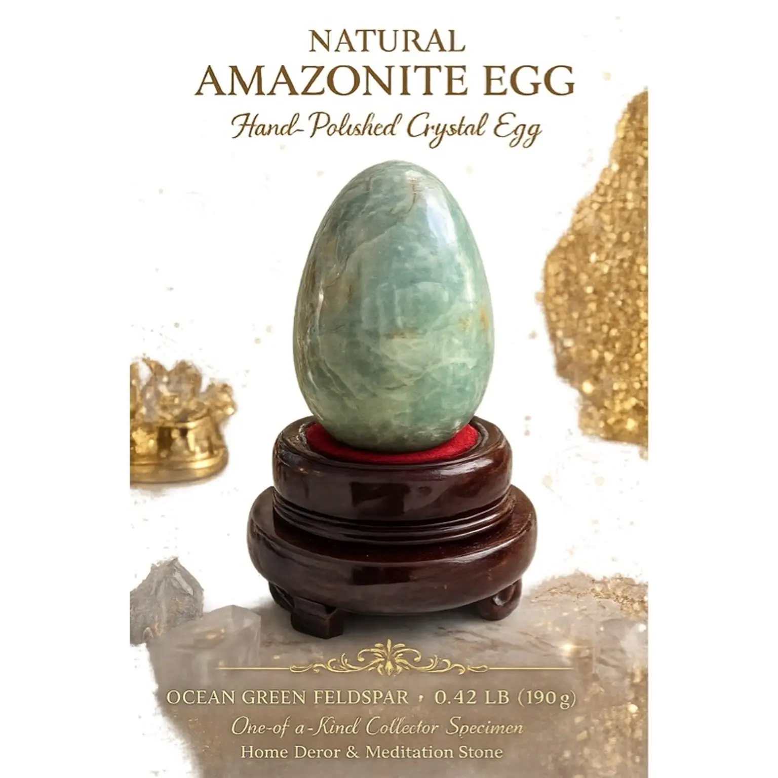 Lela's GemStoneZ Natural Amazonite Egg Hand-Polished Crystal Egg Ocean Green Feldspar 0.42 LB 190g One-of-a-Kind Collector Specimen Home Décor Meditation Stone high end unique