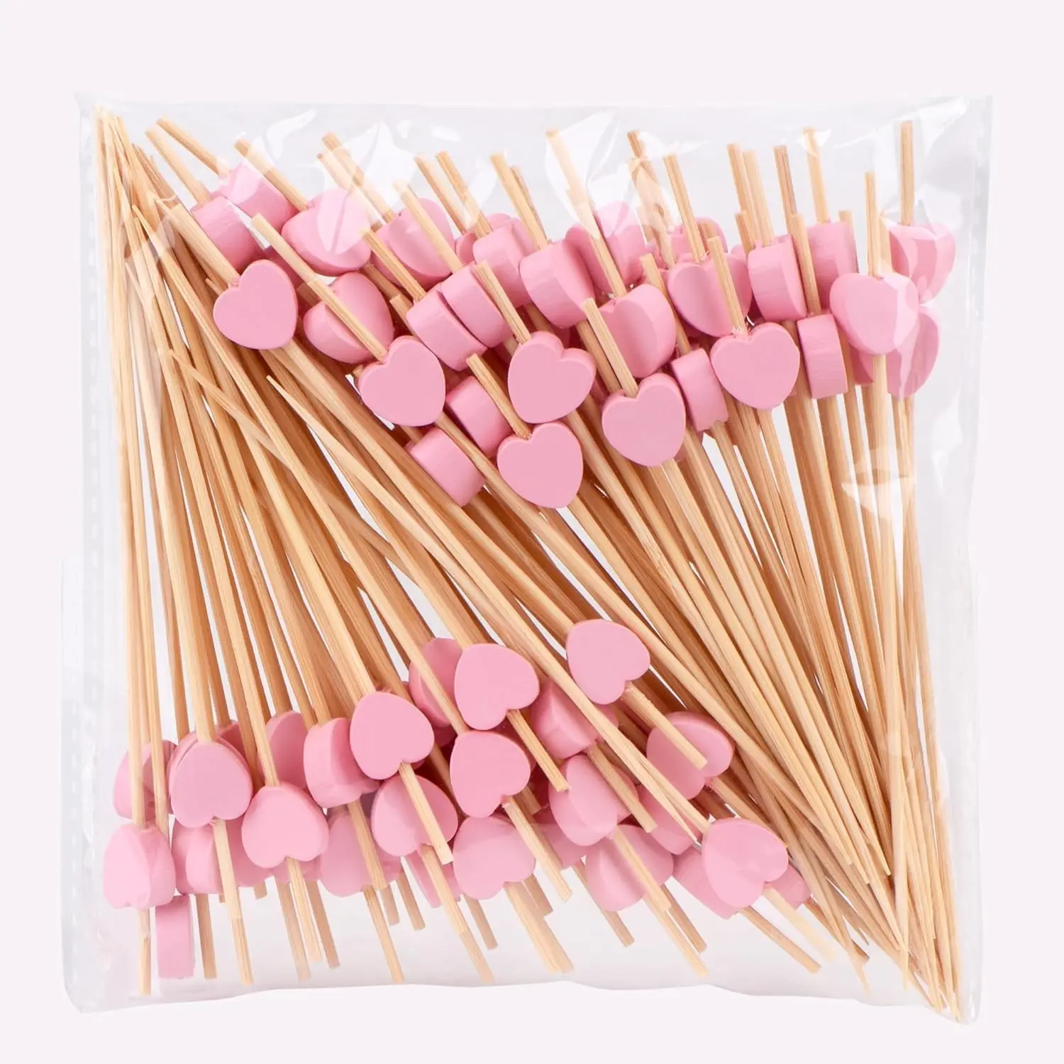 100 Pack Fruit Toothpicks, Heart-Shaped Bamboo Cocktail Picks, Natural Bamboo Toothpicks for Appetizers Fruit Cake Dessert Barbecue Snacks Sandwiches