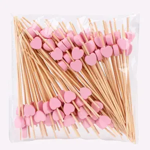 100 Pack Fruit Toothpicks, Heart-Shaped Bamboo Cocktail Picks, Natural Bamboo Toothpicks for Appetizers Fruit Cake Dessert Barbecue Snacks Sandwiches