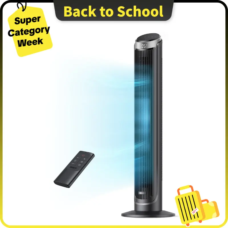 DREO Bladeless Tower Fan - 40in Cooling Fan with 90° Oscillation, 5 Speeds, 4 Modes, 26ft/s Air Velocity, 28dB Turbosilent, 12H Timer, Remote & Touch Control, ETL Certified Plug, Automatic Power Off, for Bedroom, Home Office, Black, Stay Cool