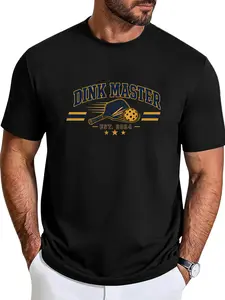 Pickleball Lover Gift Dink Master Tee Unisex Cotton Graphic T-Shirt Black White Vintage Paddle Ball Sport Badge Shirt