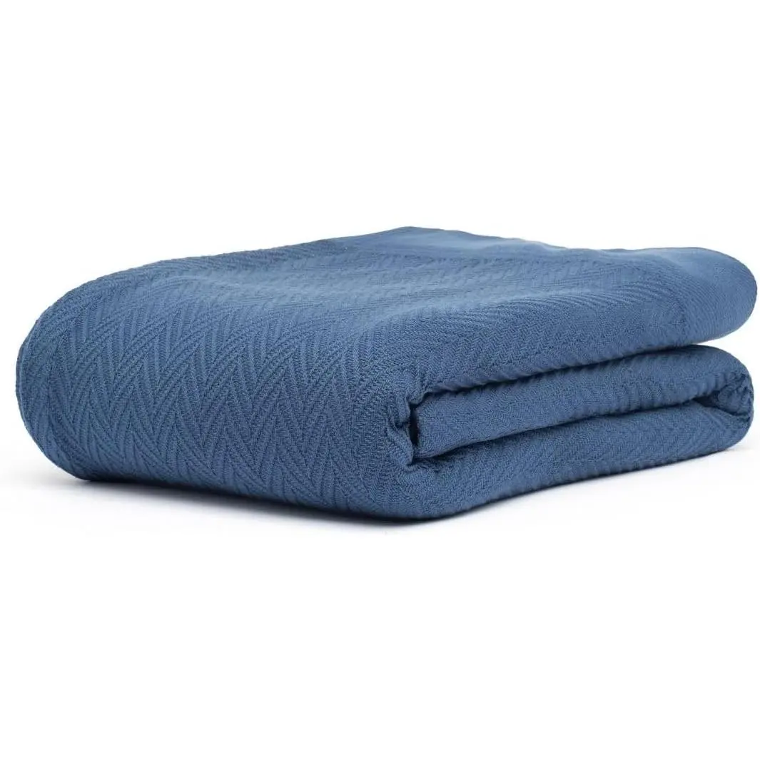 100% Pure Cotton Herringbone Weave King (U.S. Standard) Blanket (108"x90") - Light Blue,Dark Grey,Beige,Sage, Hypoallergenic,Breathable,Cooling,Durable,Machine Washable,Contemporary Home Decor,Couch Throw,Every Occasion