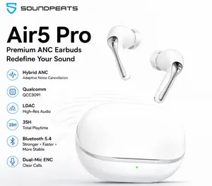 SoundPEATS Air5 Pro Bluetooth 5.4 Earbuds QCC3091 Chip Dual Mic ENC Noise Cancelling LDAC Hi-Res Audio Gaming Mode Multi-Point Connection IPX5 Waterproof 35H Playtime